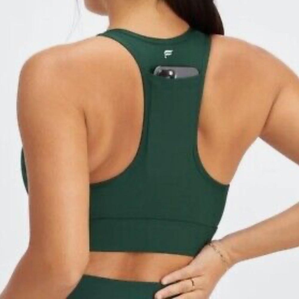 FABLETICS On-The-Go Medium Impact Sports Bra in Forest